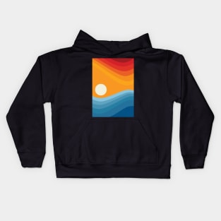 Blue and Orange Minimalist Abstract Ocean Landscape Kids Hoodie